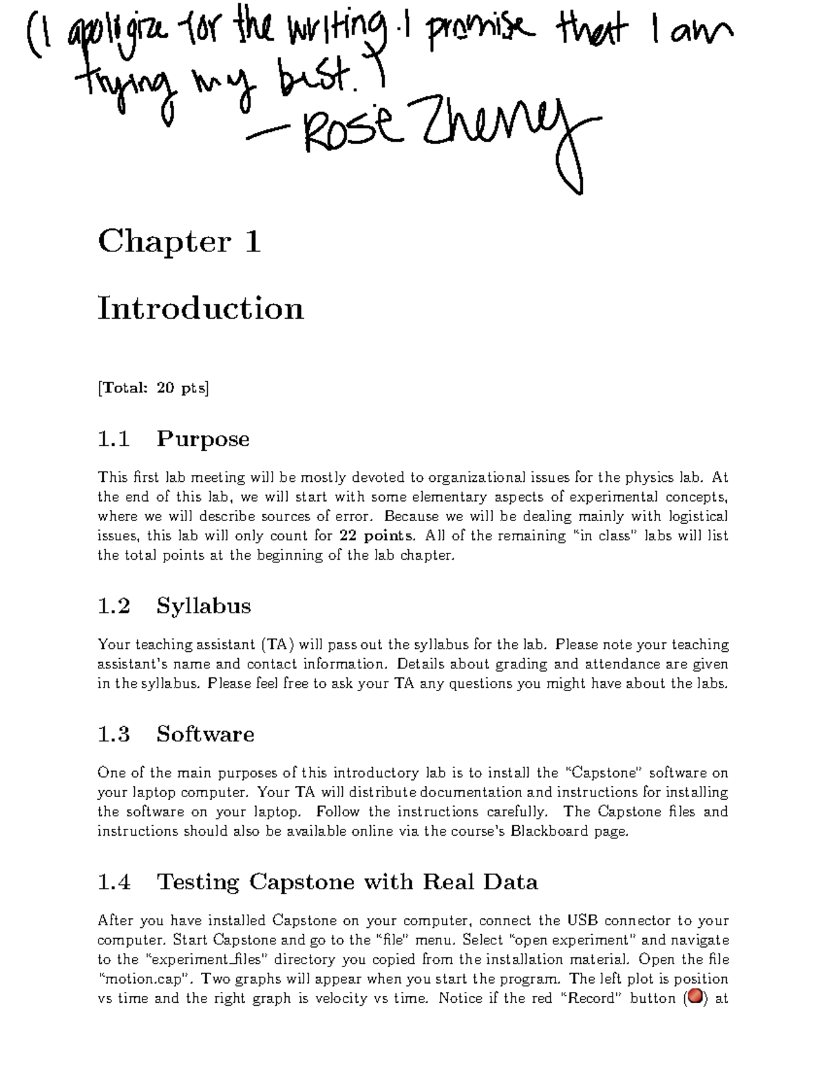 Lab A1 Report - Chapter 1 Introduction [Total: 20 pts] 1 Purpose This ...