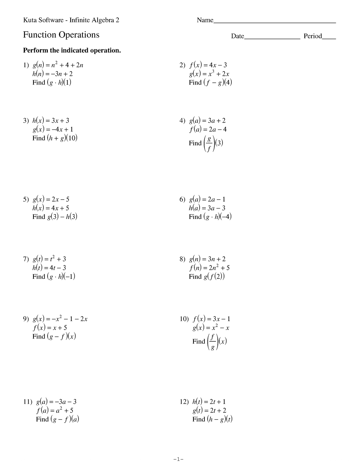 Function Operations - Review material - ©P 9260 d 162 V QKcuqt 3 ag 1 ...