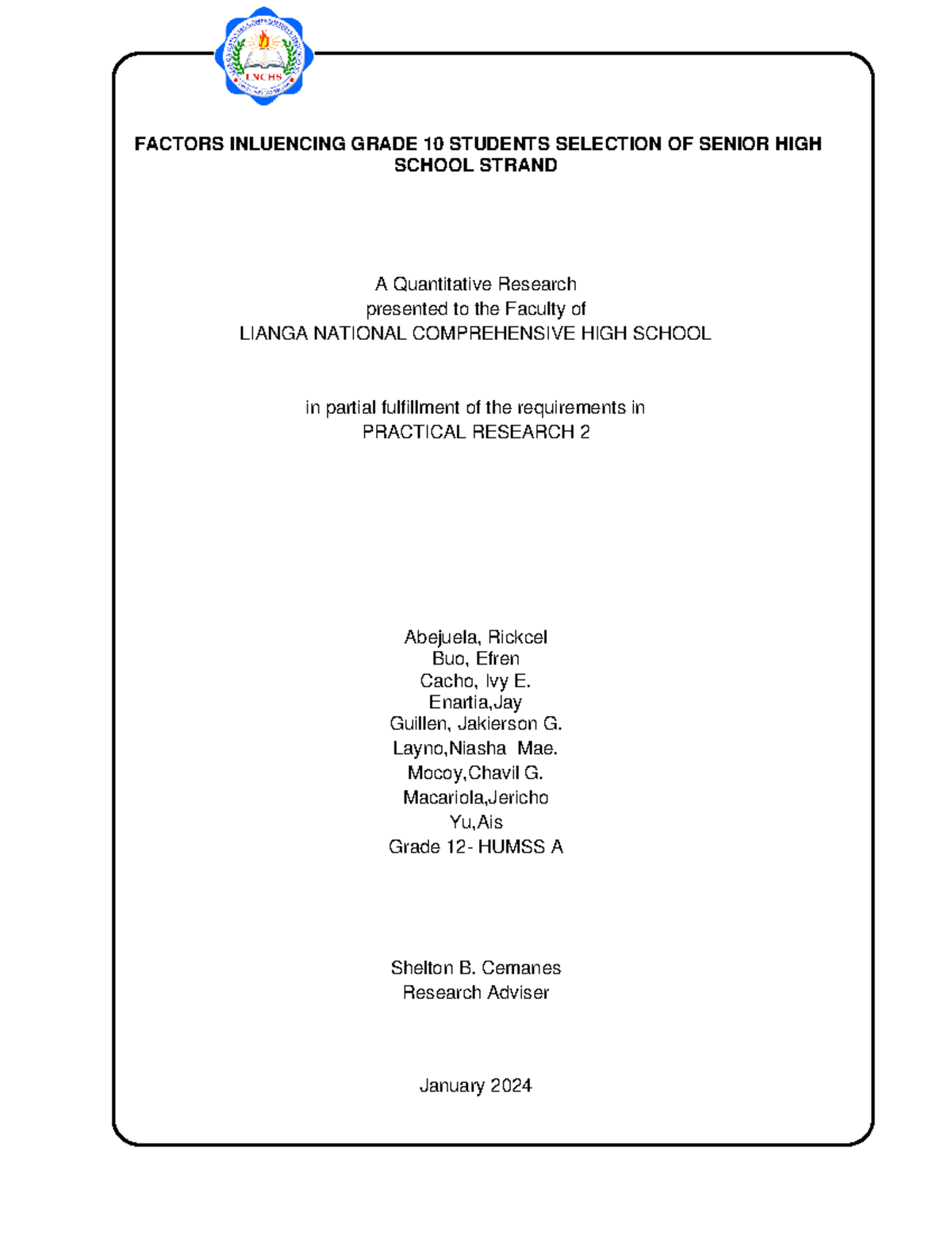 Manuscrpit-CHAP - None - FACTORS INLUENCING GRADE 10 STUDENTS SELECTION ...
