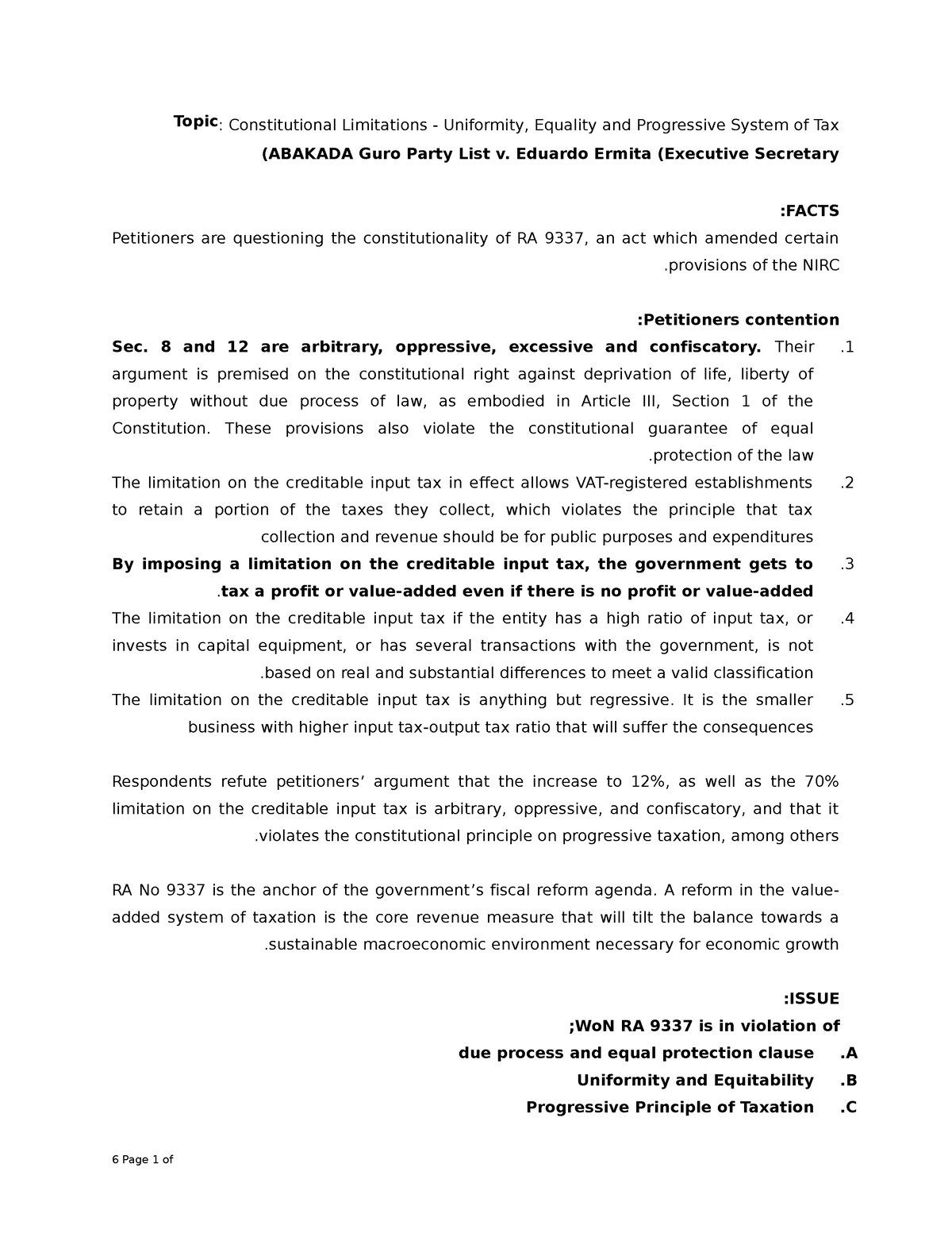 Abakada Guro Party List v. Ermita - Topic: Constitutional Limitations ...