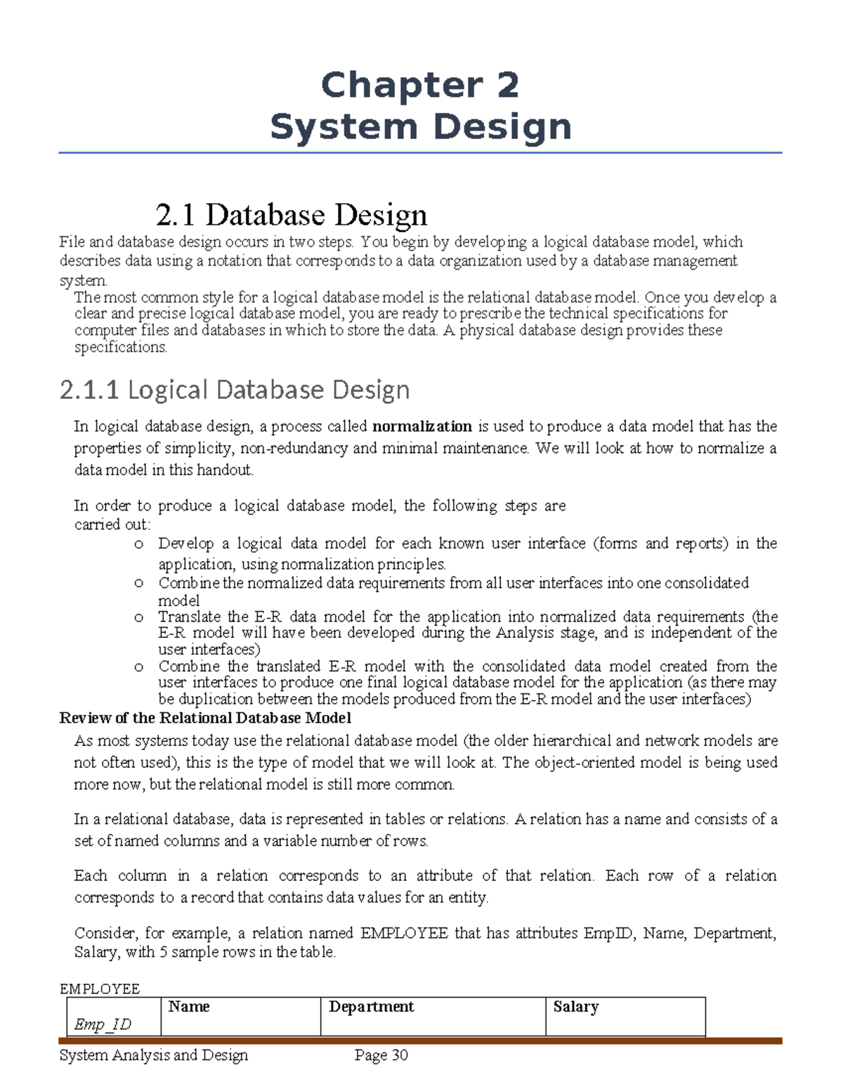 SAD Chapter 2 - Chapter 2 System Design 2 Database Design File and ...