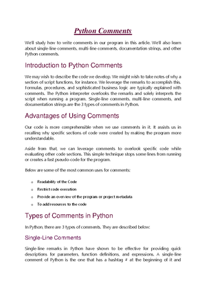 Python Comments - LECTURE NOTES