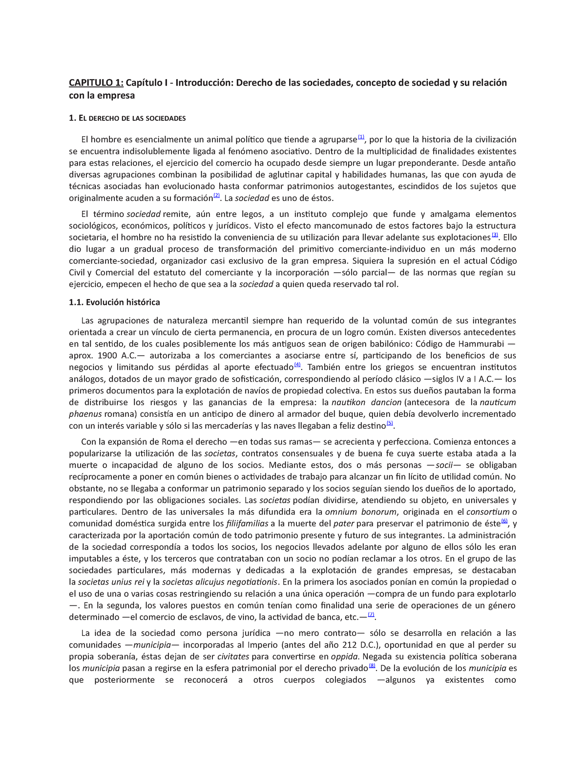 Capitulo 1 - Manual Derecho Societario - CAPITULO 1: Capítulo I ...