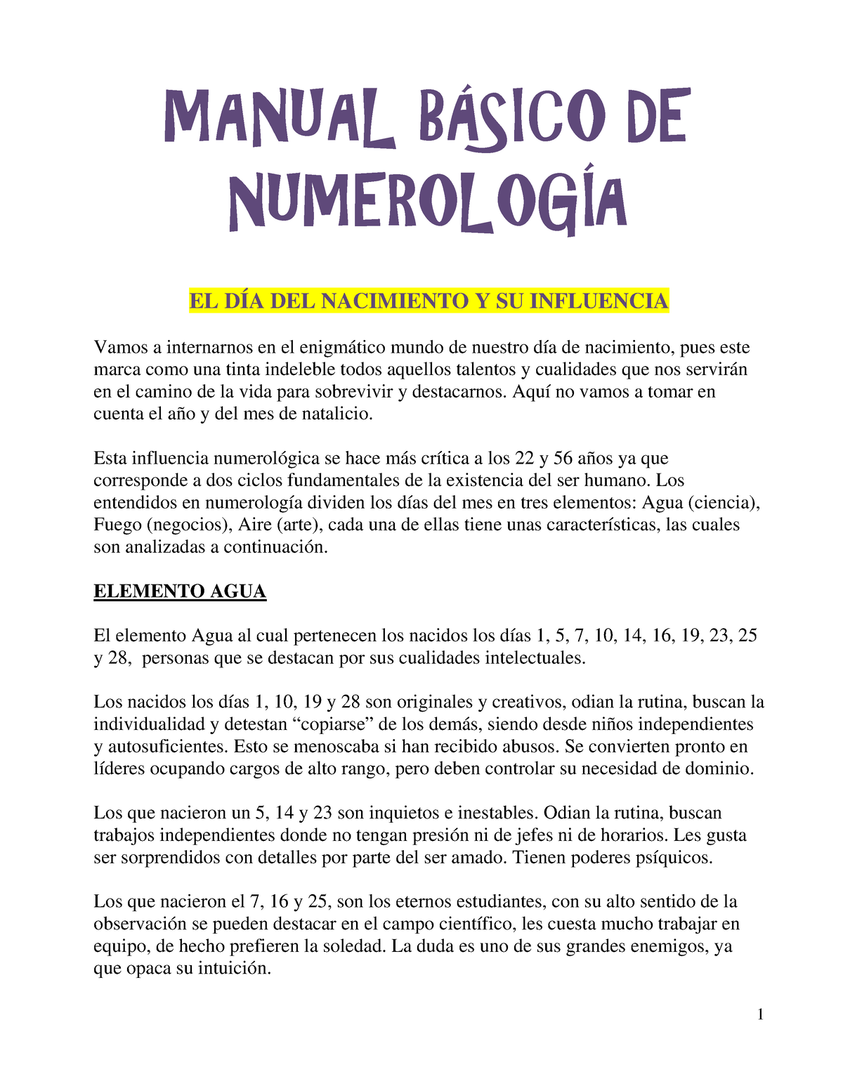 Manual Básico De Numerología - MANUAL B¡SICO DE NUMEROLOGÕA EL DÍA DEL ...