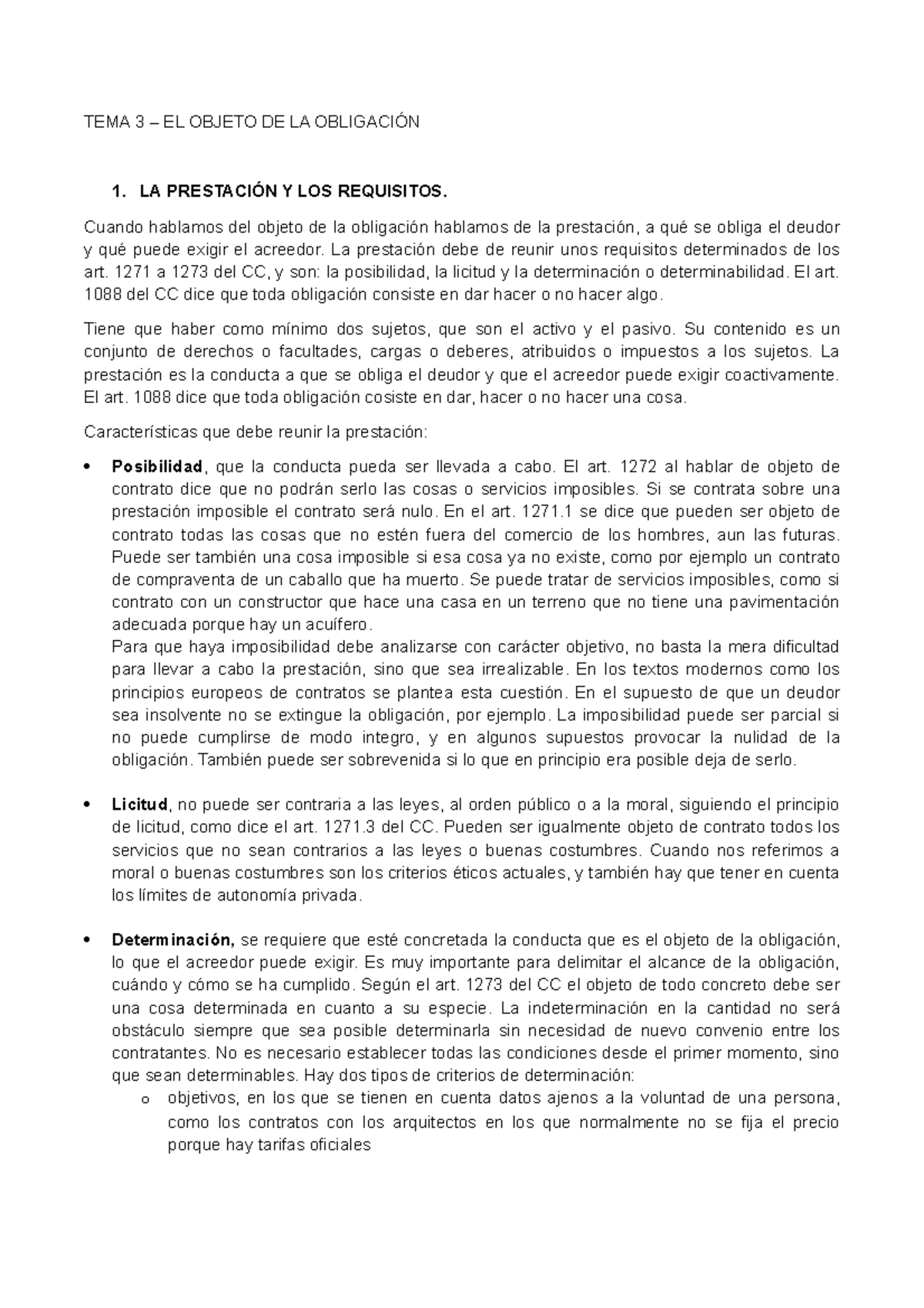 Tema 3 - parte de obligaciones - TEMA 3 – EL OBJETO DE LA OBLIGACIÓN 1 ...
