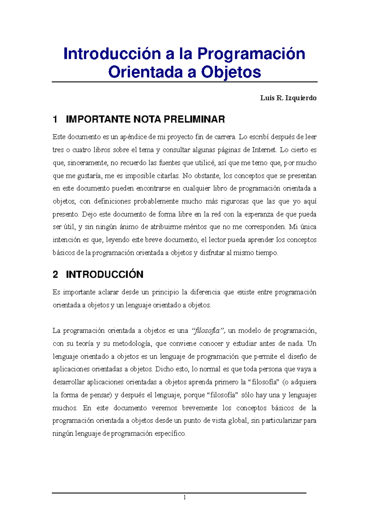 Prog Orientada Objetos - Introducción a la Programación Orientada a ...