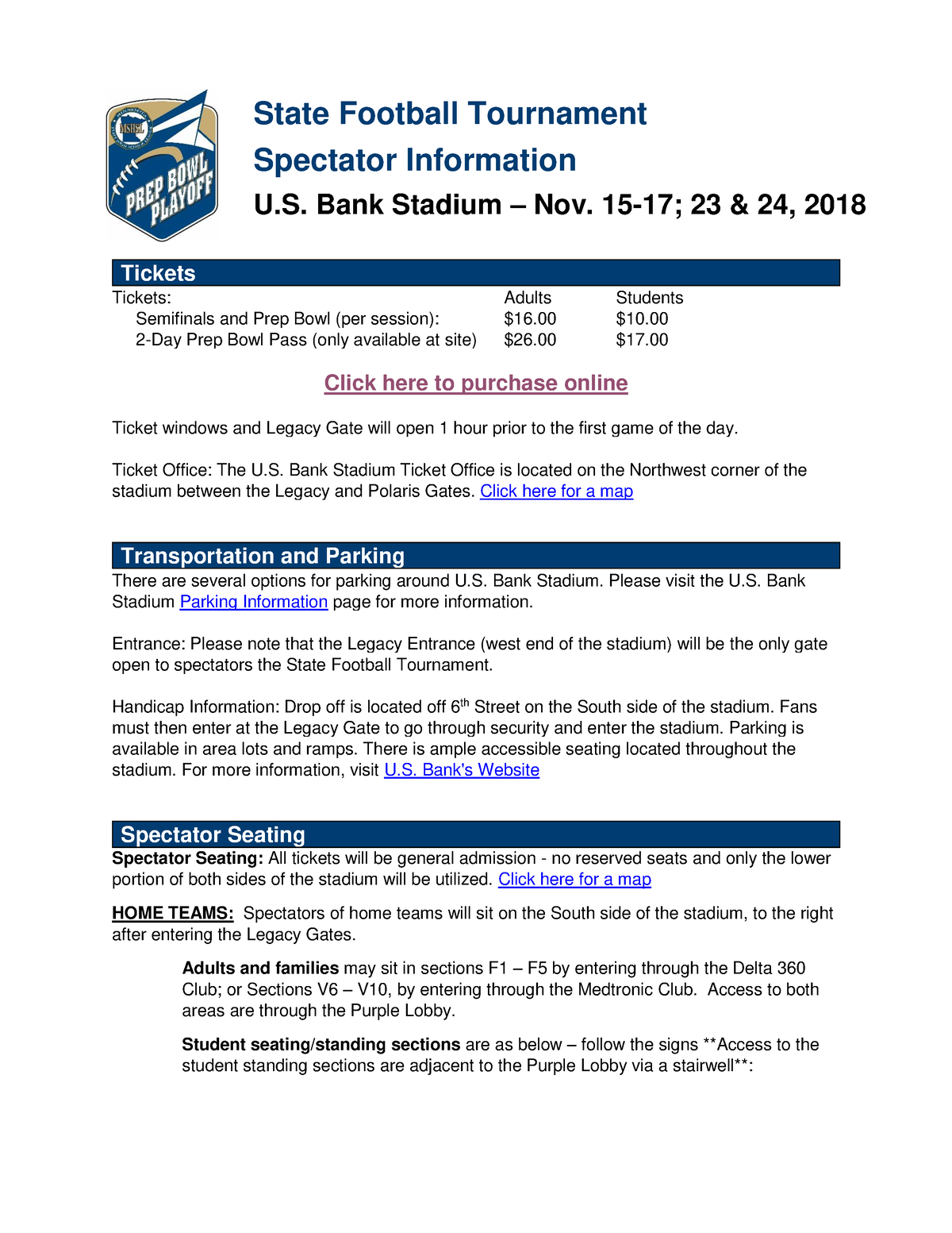 Spectator Ticket Information