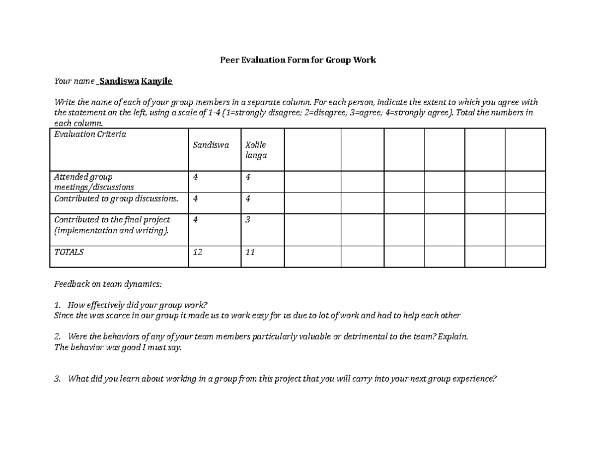 Peer Eval-Group Work-form (2) - Peer Evaluation Form for Group Work ...