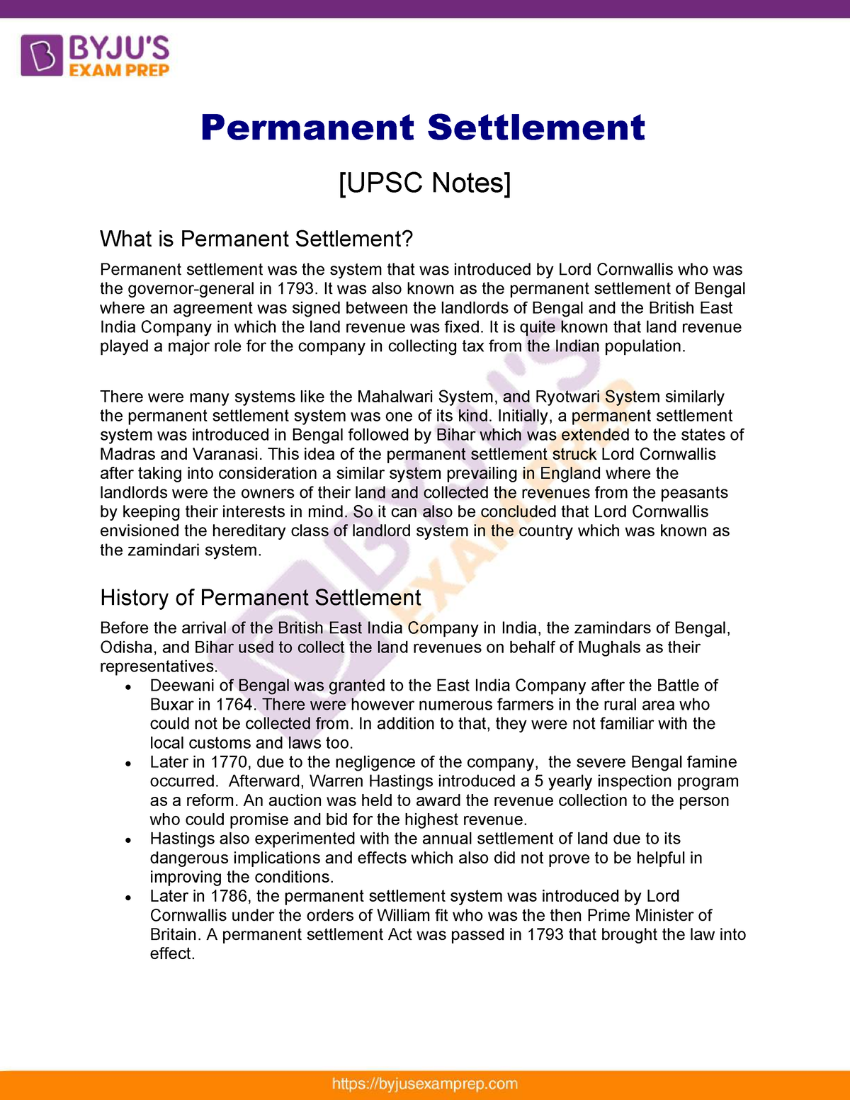 Permanent settlement upsc notes 13 - Permanent Settlement [UPSC Notes ...