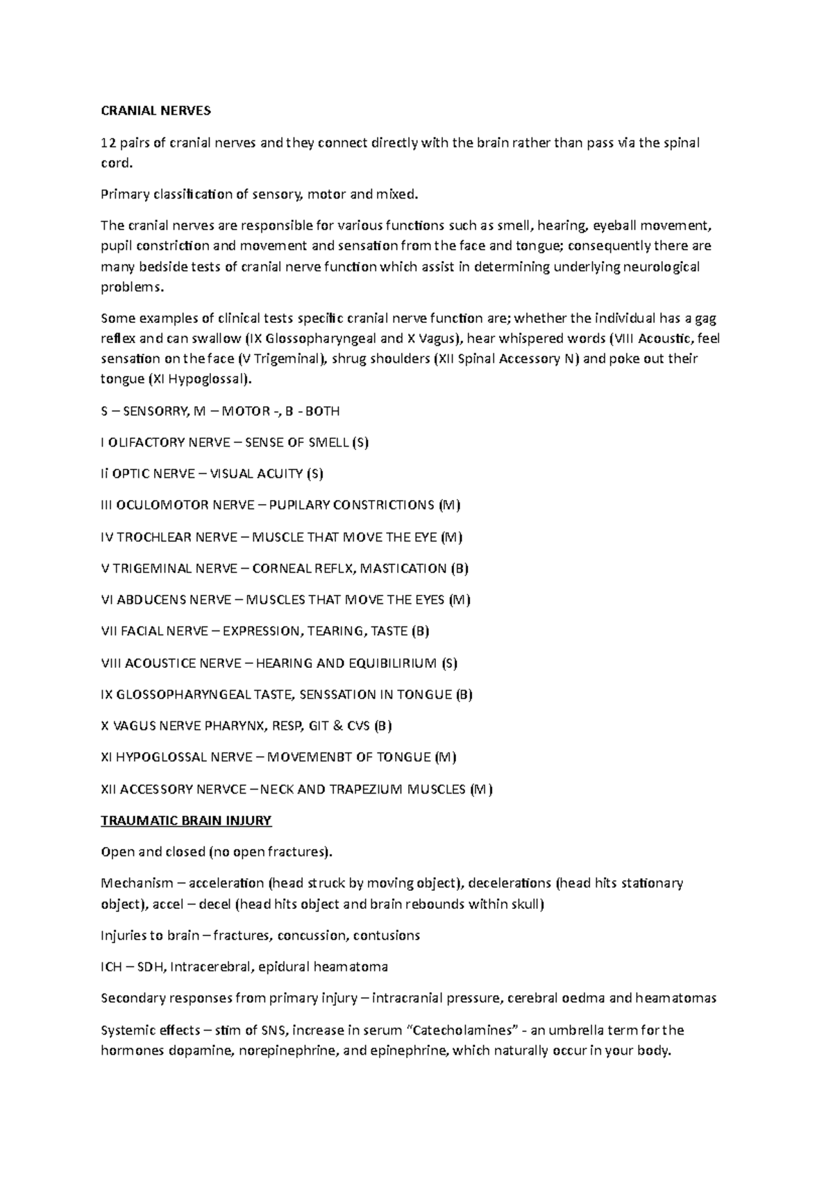 Cranial Nerves - Lecture notes 3-4 - CRANIAL NERVES 12 pairs of cranial ...