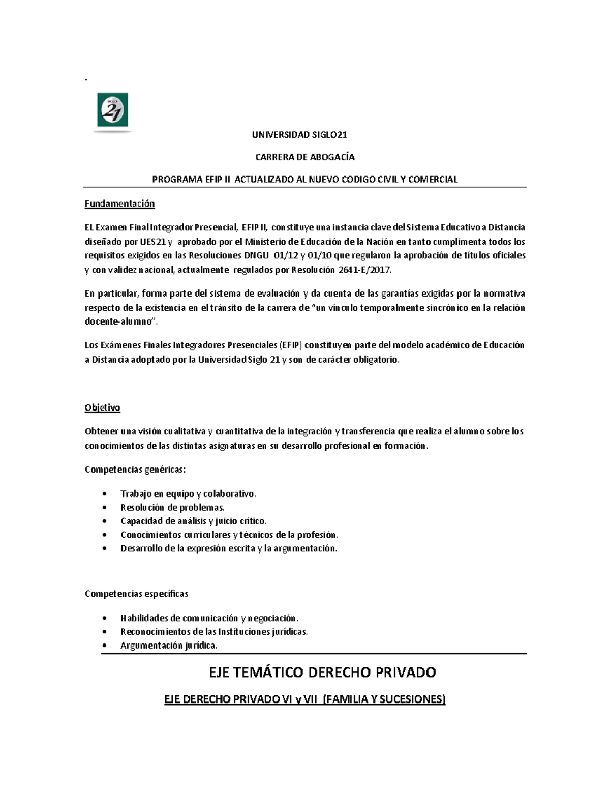 Efip 2 Programa Universidad Siglo Carrera De Abogacía Programa Efip