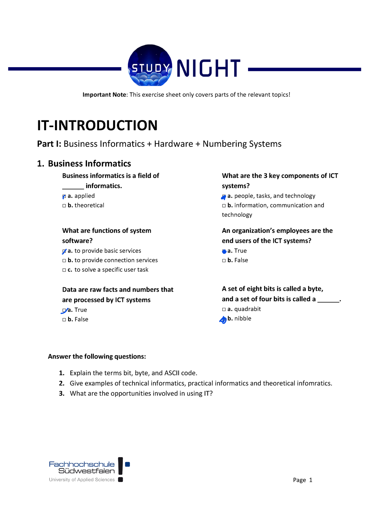 IT- Intro - Exercises For Exam Preparation - IT ‐ INTRODUCTION Part I ...