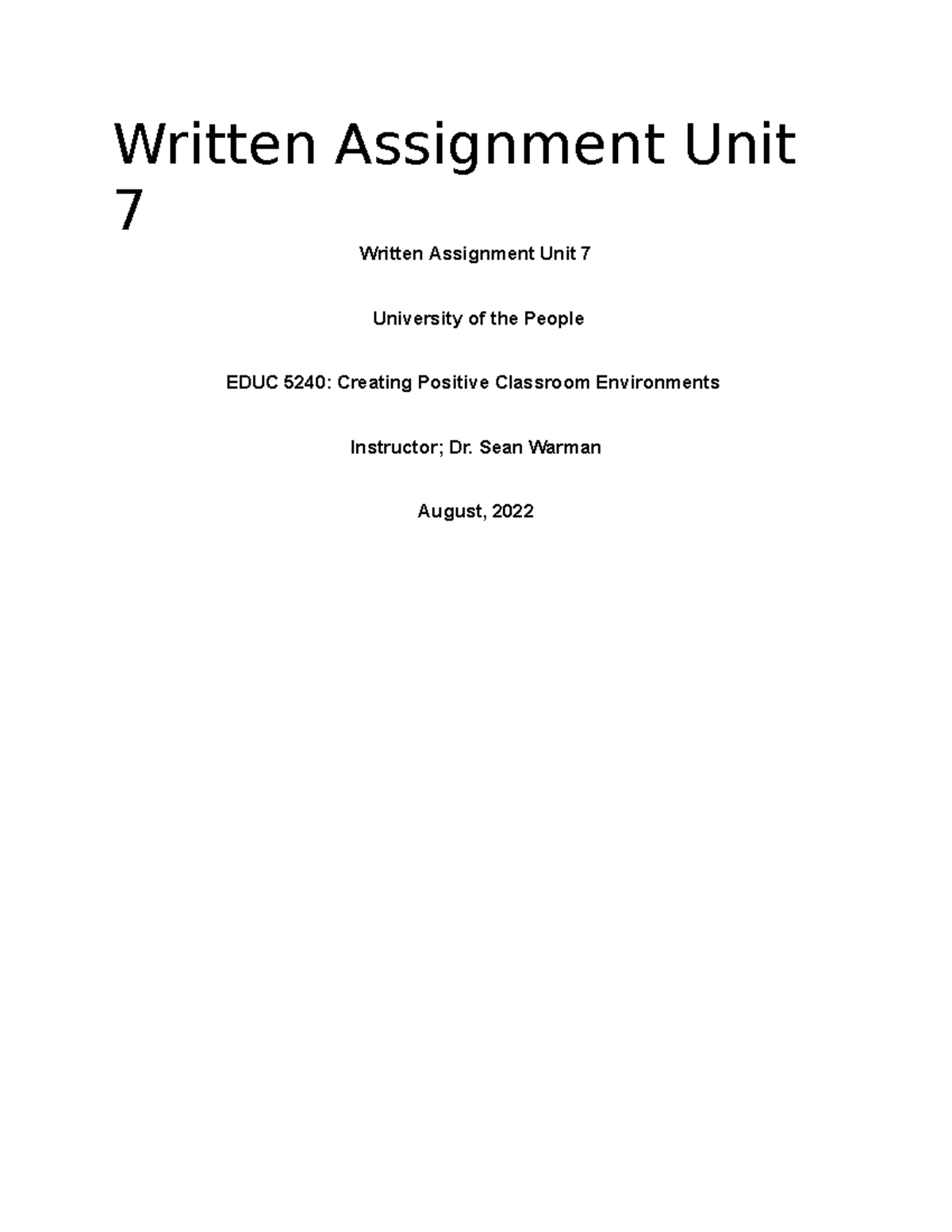 written assignment unit 7