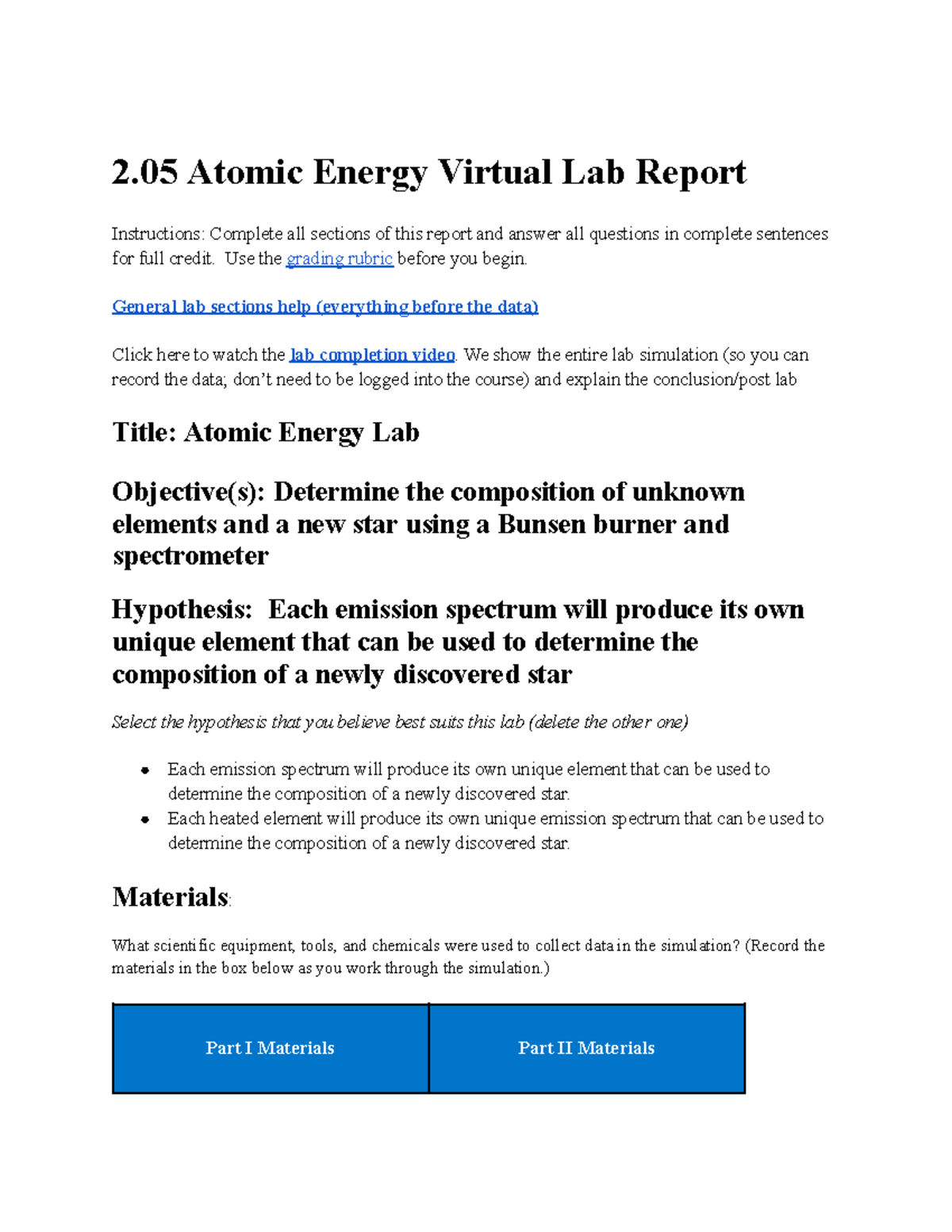 2.05 Atomic Energy Virtual Lab Report 2 Atomic Energy Virtual Lab