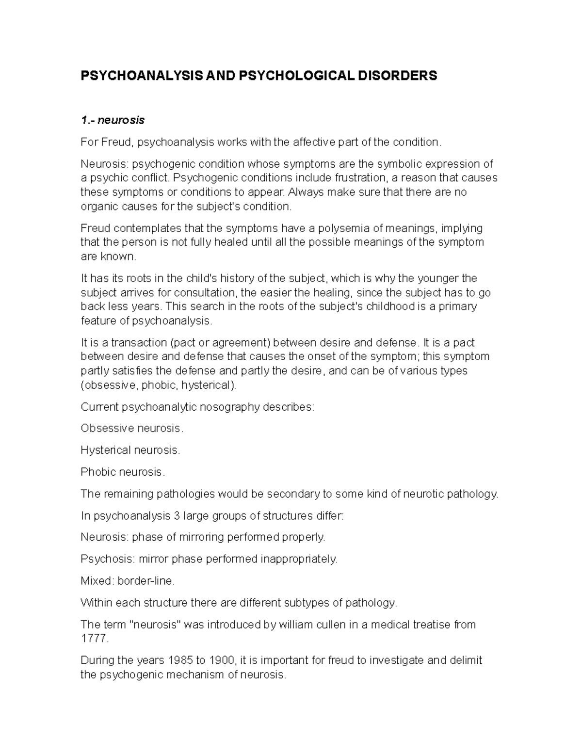 Psychoanalysis and psychological disorders - PSYCHOANALYSIS AND ...