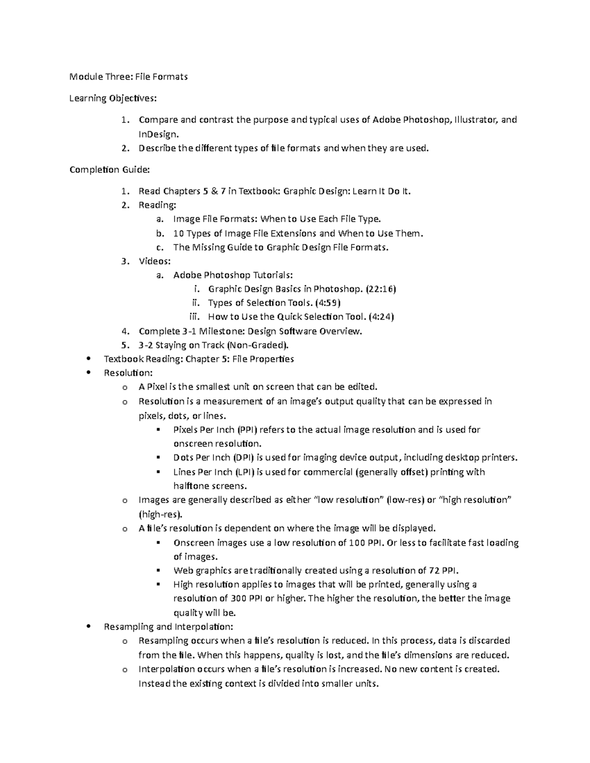 Module Three Notes - Module Three: File Formats Learning Objectives ...