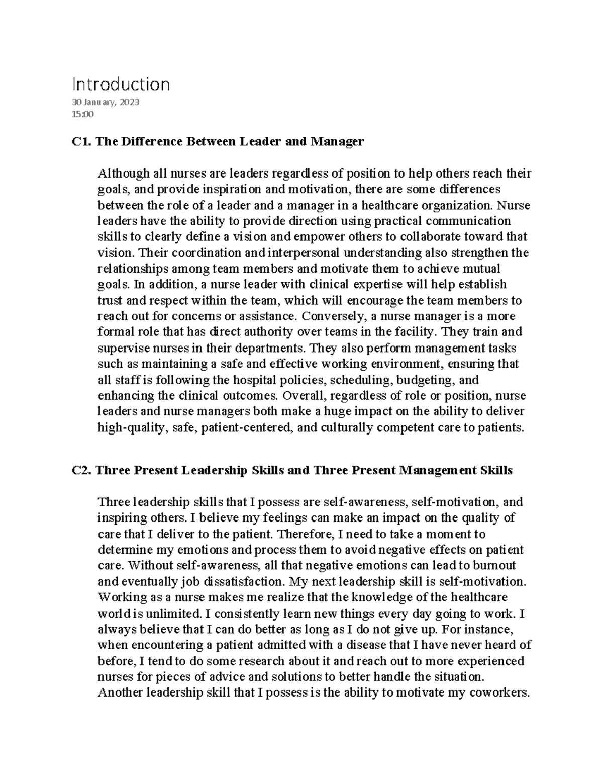 Leadership Skill and Mindset - Introduction 30 January, 2023 15: C1 ...