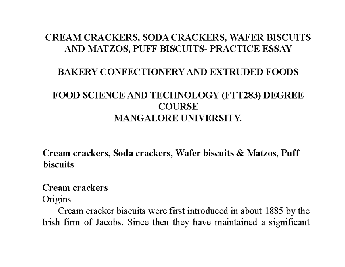 Cream Crackers CREAM CRACKERS, SODA CRACKERS, WAFER BISCUITS AND