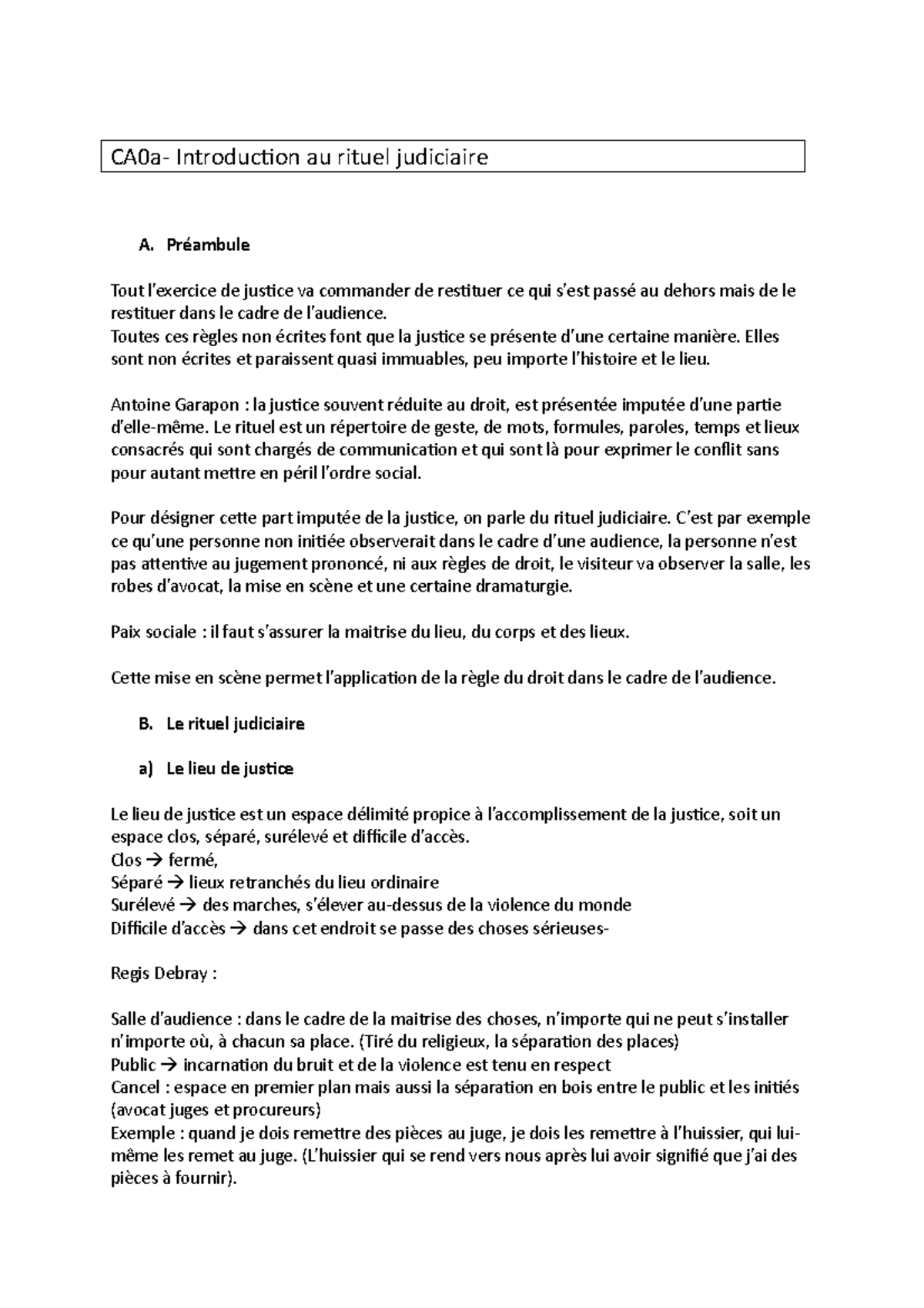CA0a - notes du cours de l'introduction au rituel judiciaire - CA0a ...