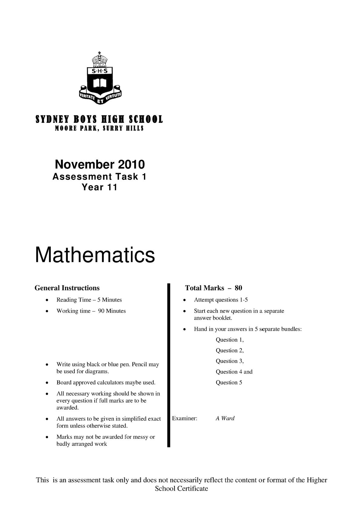 2010 Math Ass1 - 2010 Math Ass1 - MATH1011 - UWA - Studocu