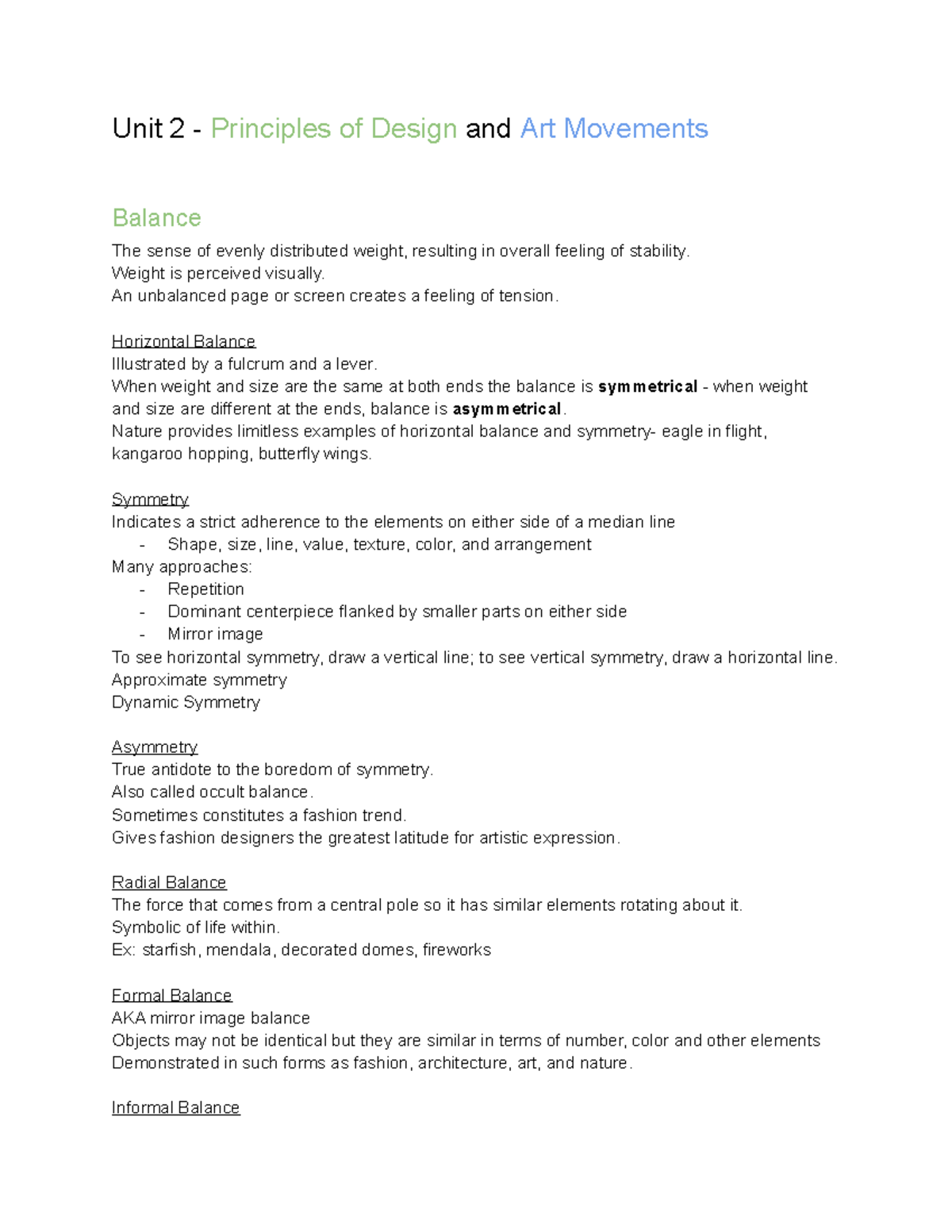 Design Unit 2 - Dr. Diane Sparks - Unit 2 - Principles of Design and ...