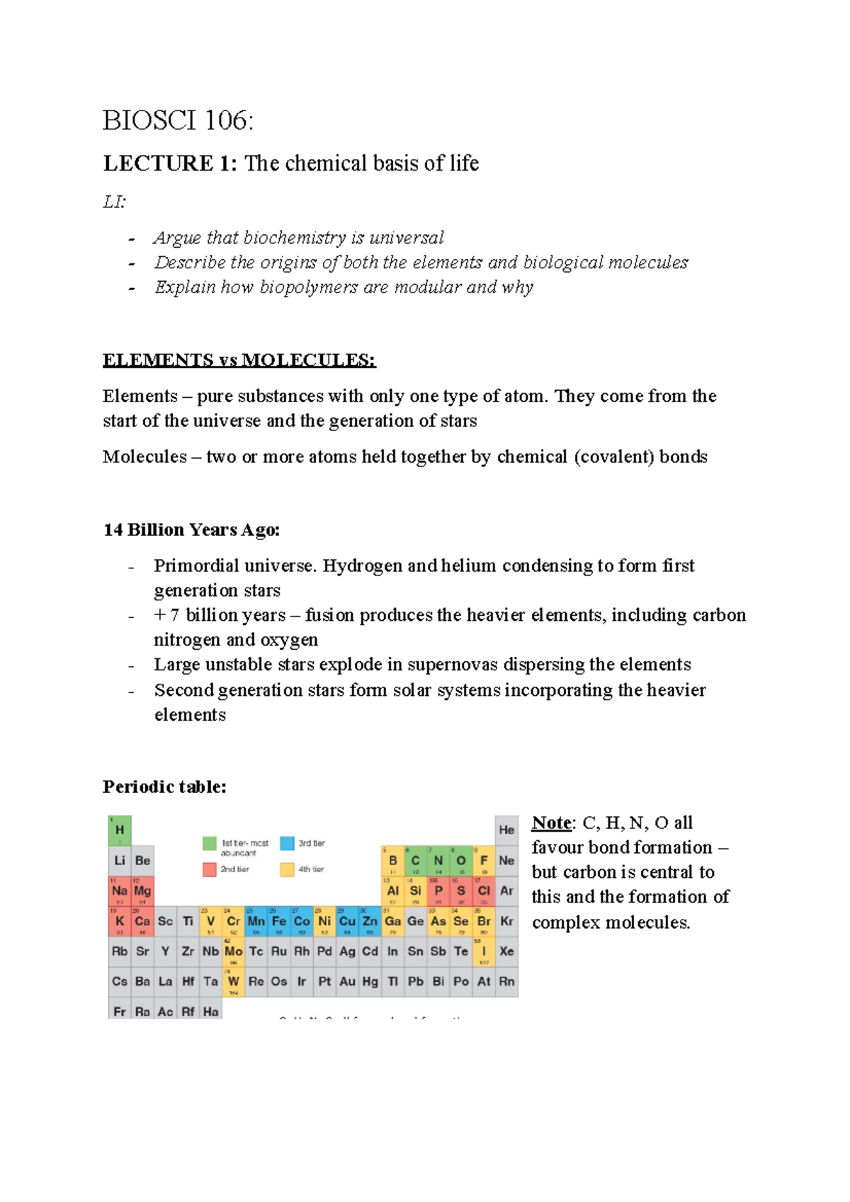 Biosci 106 Lecture Notes biomedical science - BIOSCI 106: LECTURE 1 ...