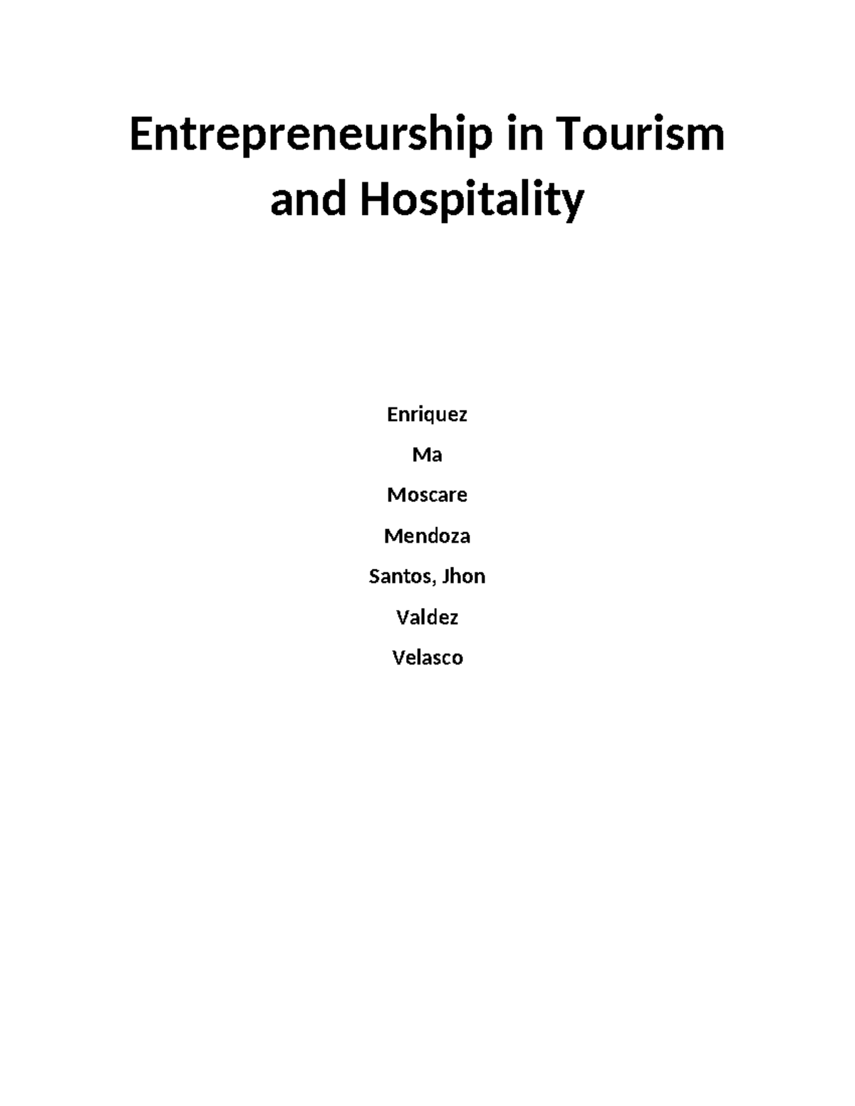 TP- Entrep 2 - Entrepreneurship in Tourism and Hospitality Enriquez Ma ...