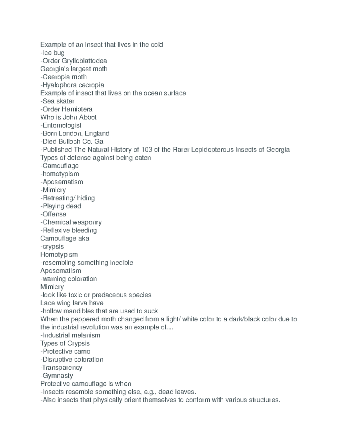 Entom 5 - study guide - Ex ampl eofani nsectt hatl i v esi nt hecol d I ...
