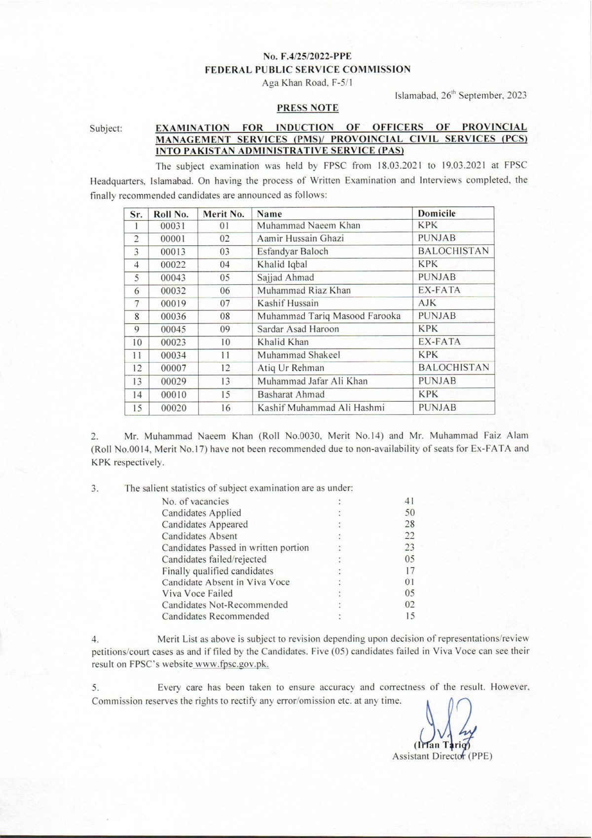 Press Release - Induction of Officers of PMS-PCS into PAS - fpsc ...