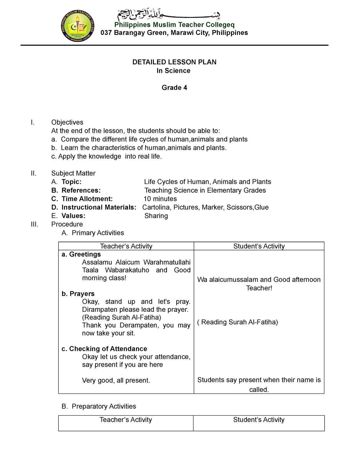 Mohaima'Science lesson plan - Philippines Muslim Teacher Collegeq 037 ...