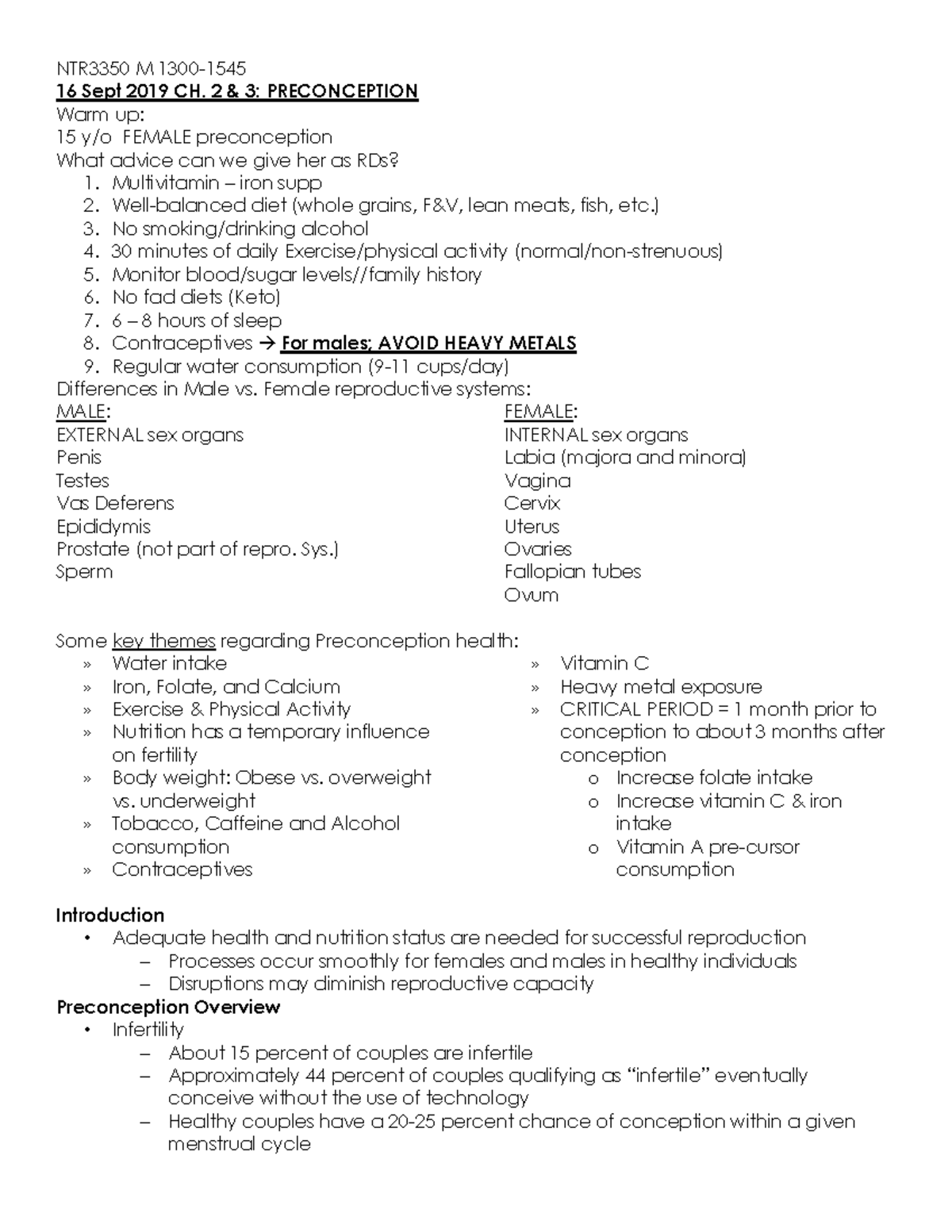 Ch. 2:3 preconception 2 - 16 Sept 2019 CH. 2 & 3: PRECONCEPTION Warm up ...