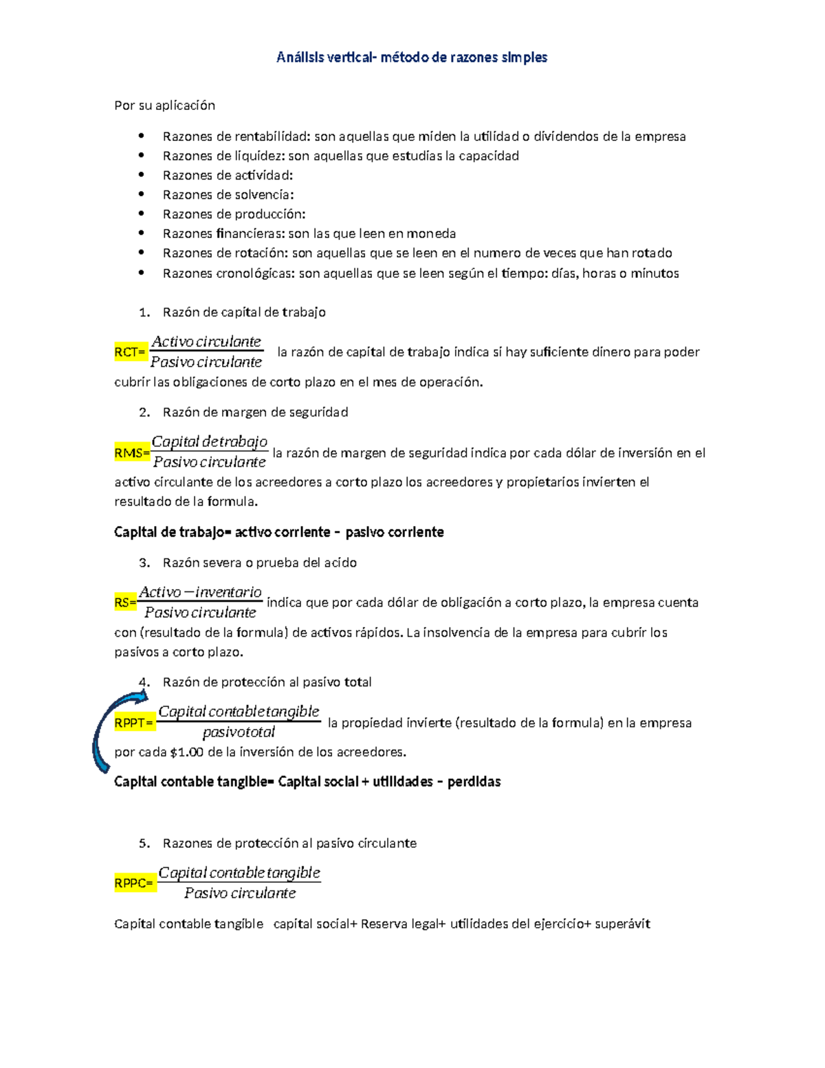 Razones financieras - Razón de capital de trabajo RCT= Activo ...