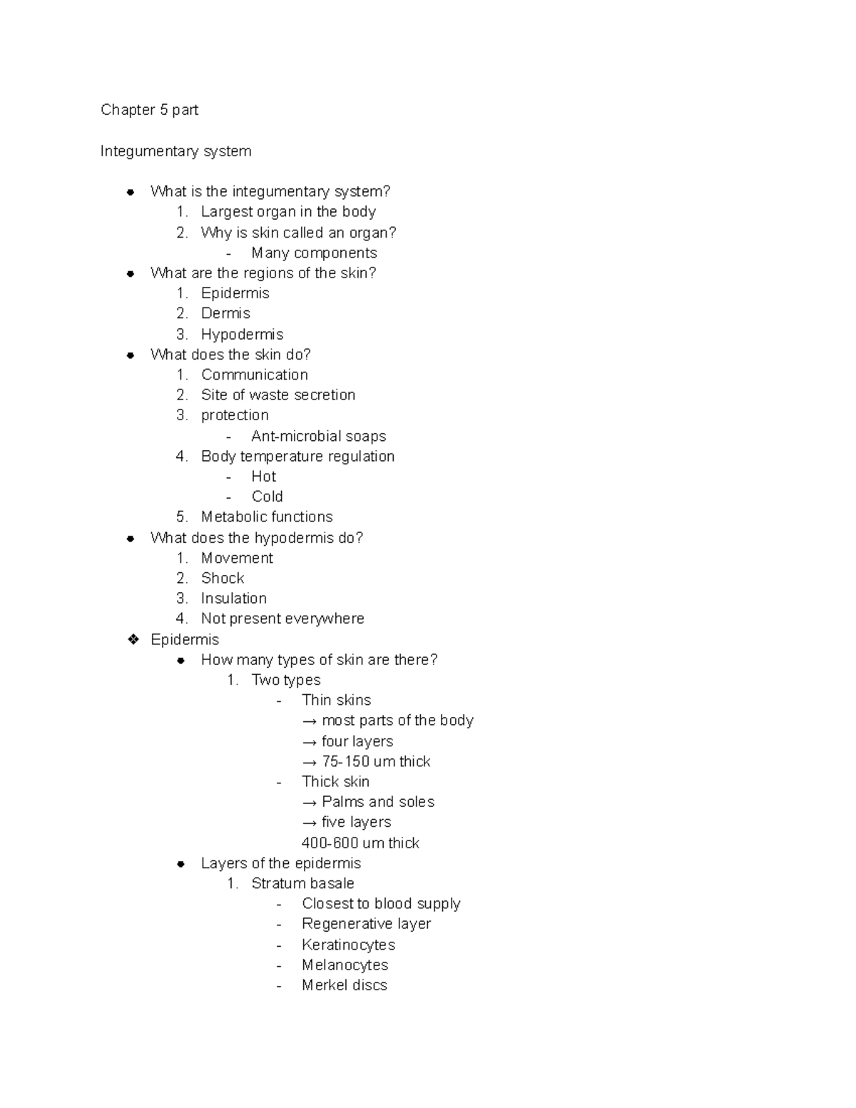 Bio 201 Ch 5 Part 1 - Dr.Kellar class - Chapter 5 part Integumentary ...