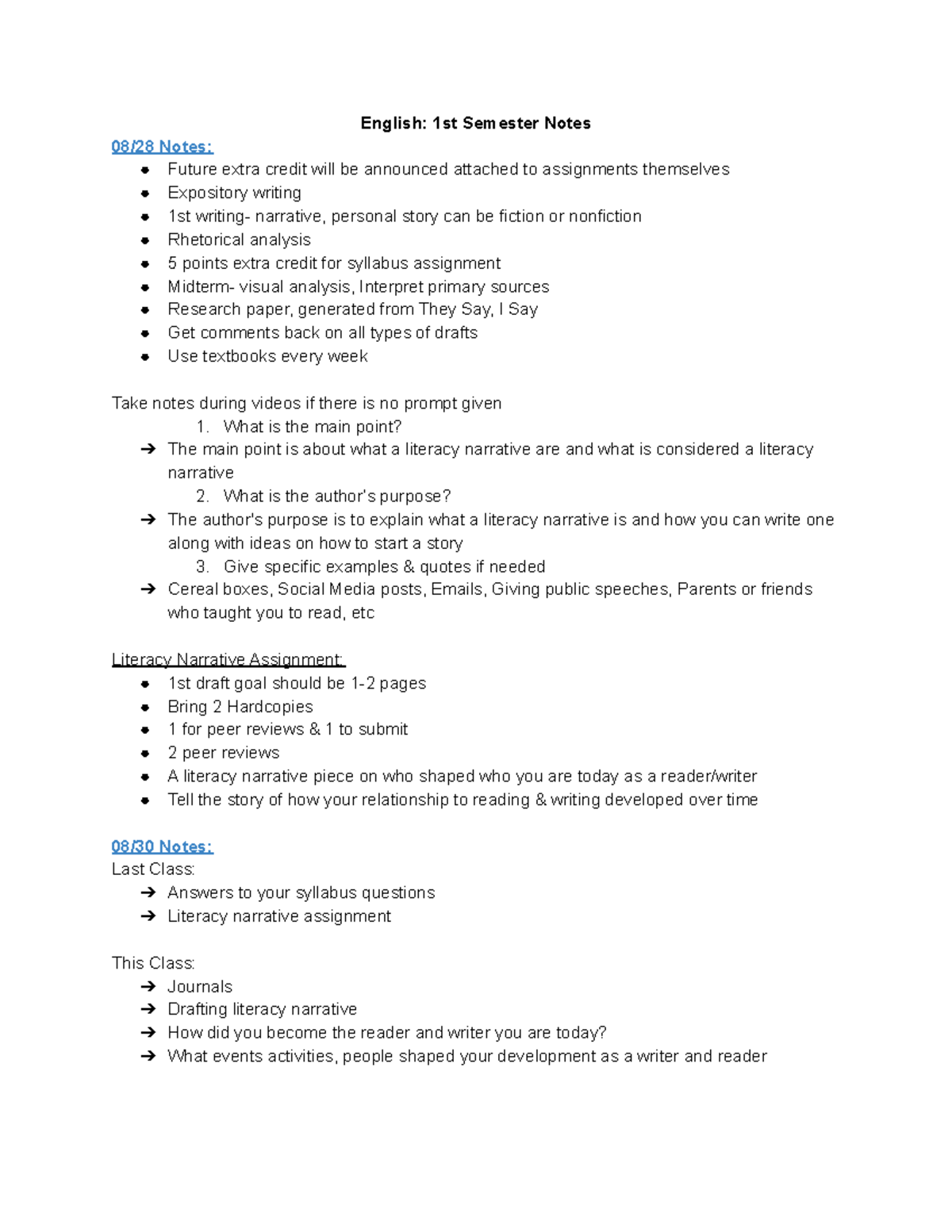 1st Semester ENG Notes - English: 1st Semester Notes 08/28 Notes ...