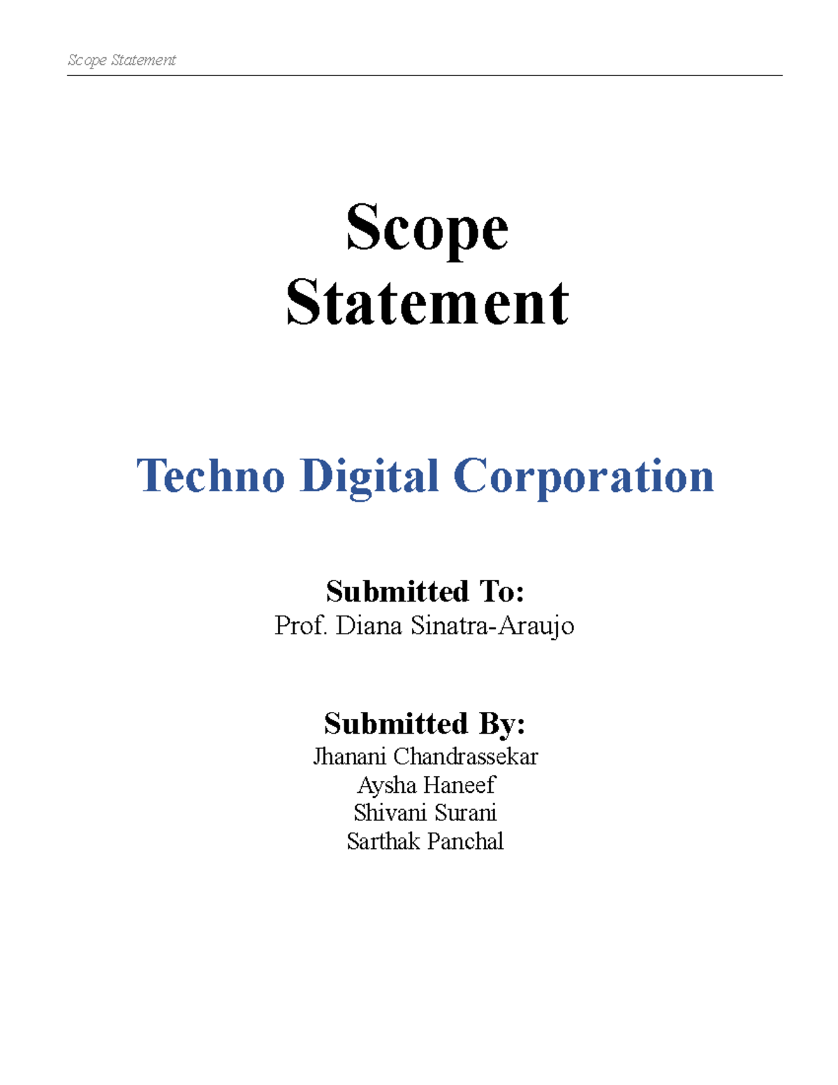 Scope Statement for training project - MGMT-6048 - Fanshawe - Studocu
