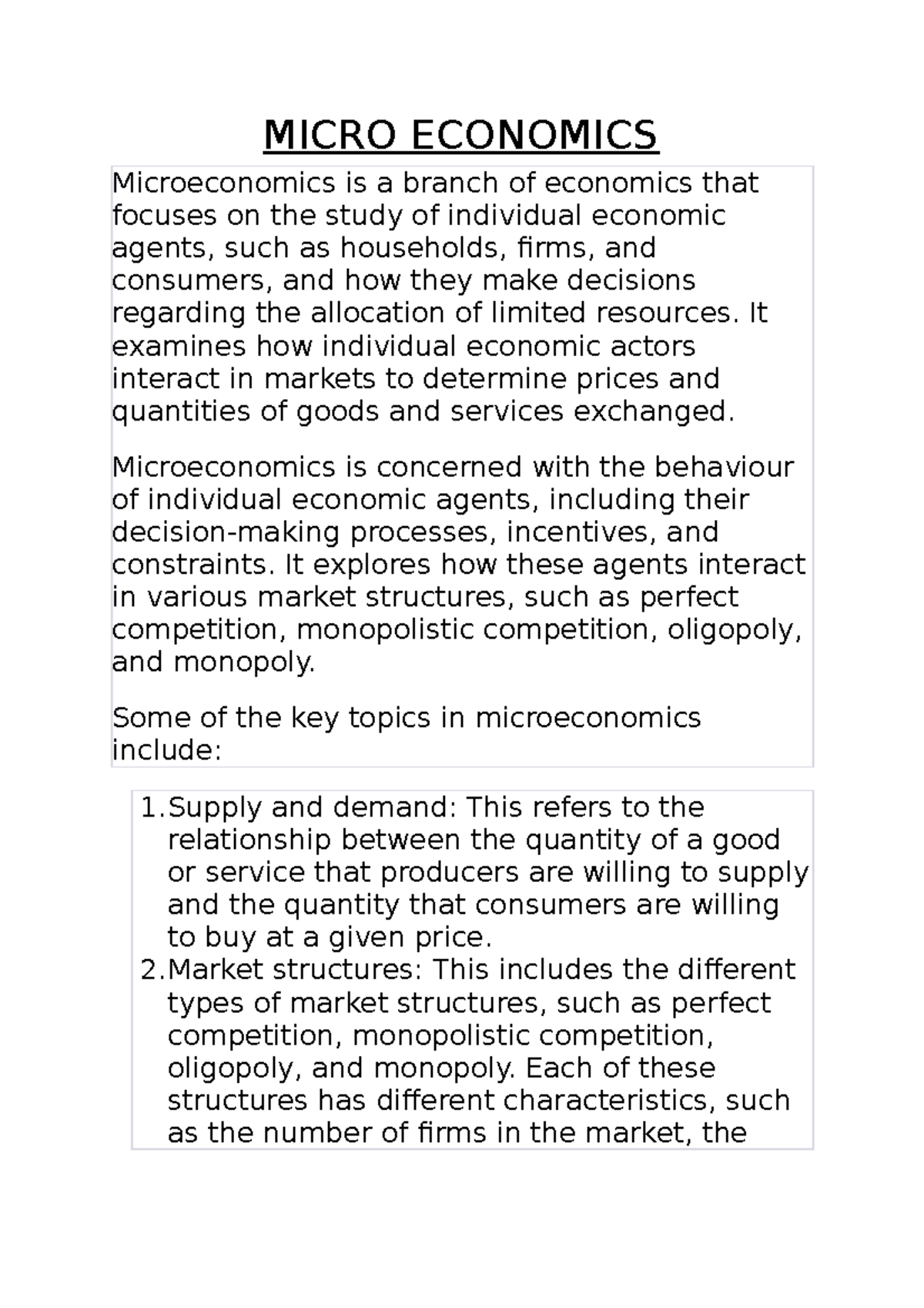 Micro Economics - MICRO ECONOMICS Microeconomics is a branch of ...