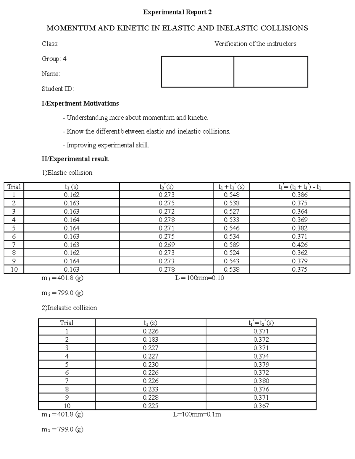 MOMENTUM AND KINETIC IN ELASTIC AND INELASTIC COLLISIONS - Vật lý I ...