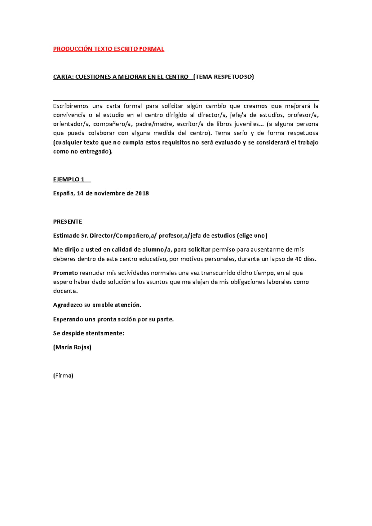 Texto formal - PRODUCCIÓN TEXTO ESCRITO FORMAL CARTA: CUESTIONES A ...