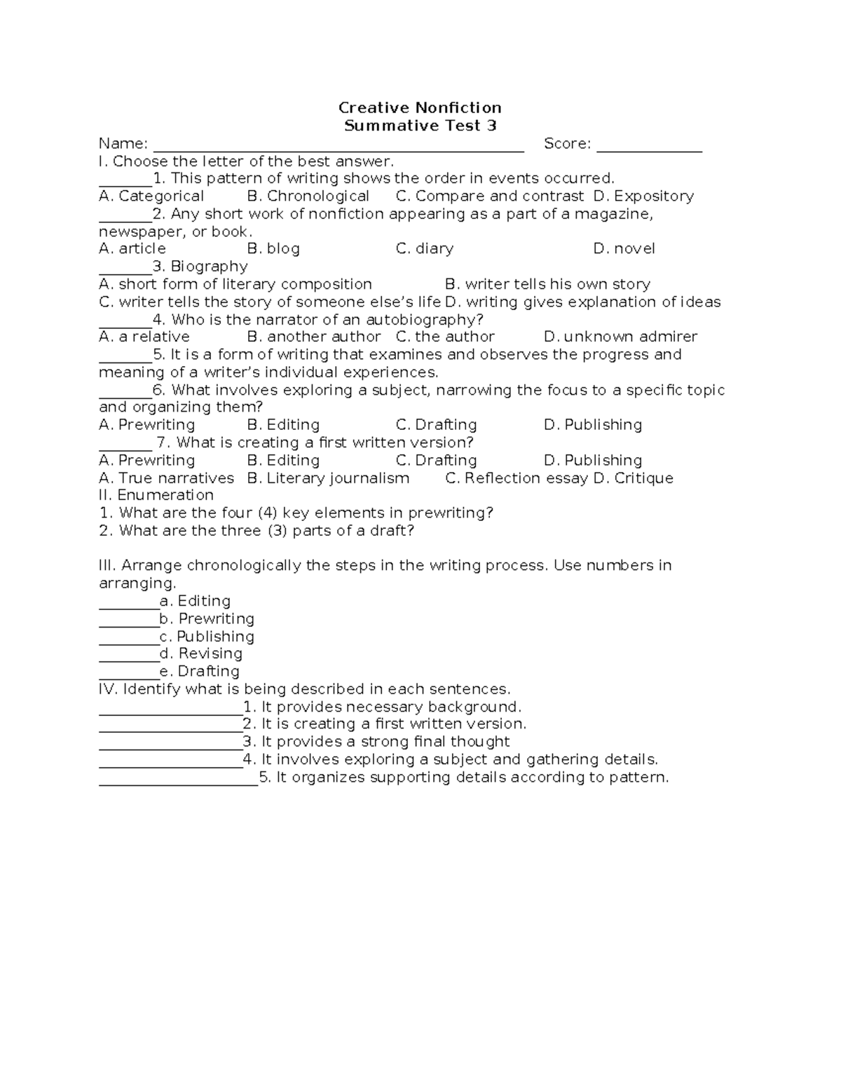 Week 3 Summative for the subject Creative Nonfiction for Grade 12 HUMSS ...