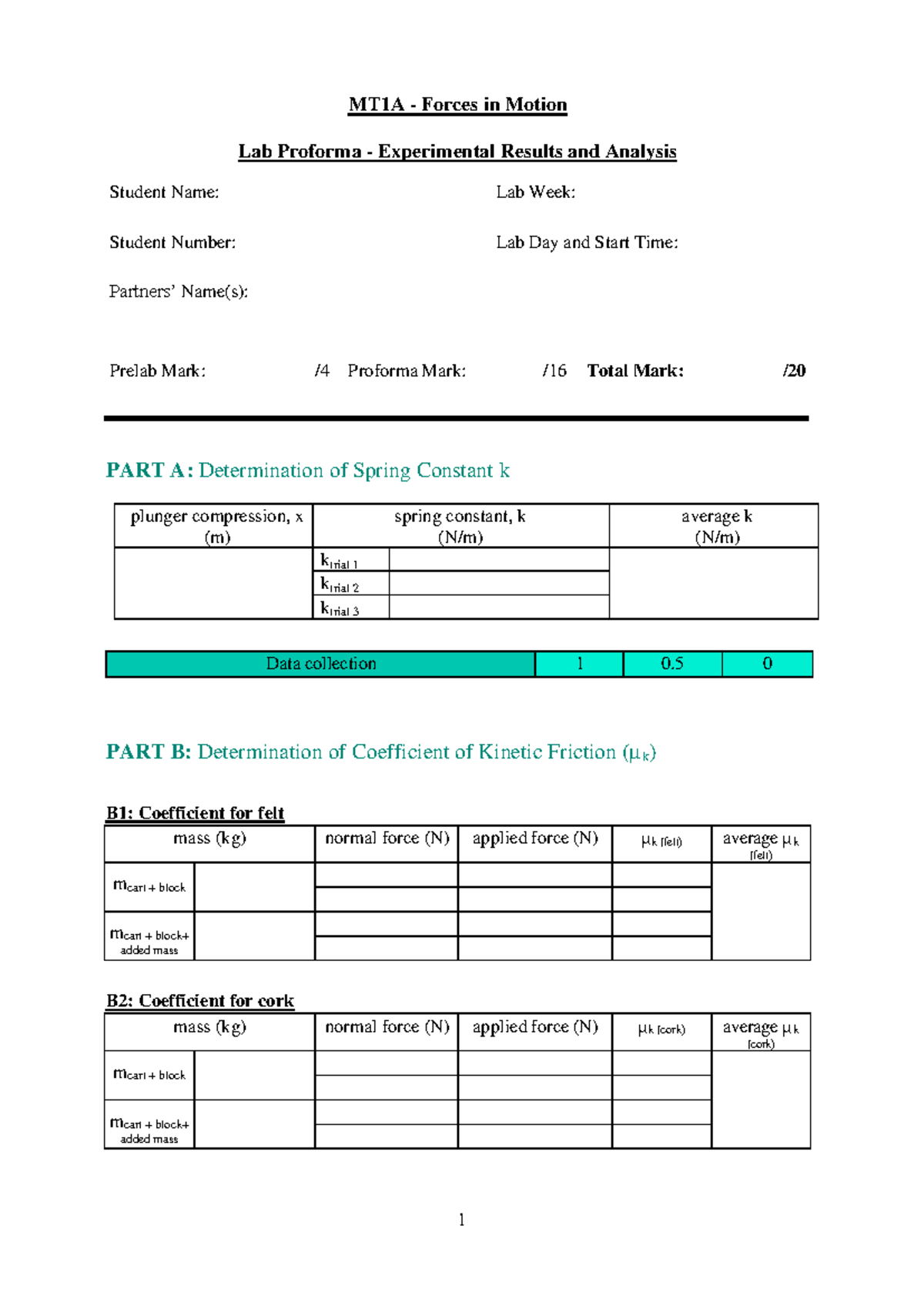 MT1A - Forces in Motion - Proforma-2 - MT1A - Forces in Motion Lab ...