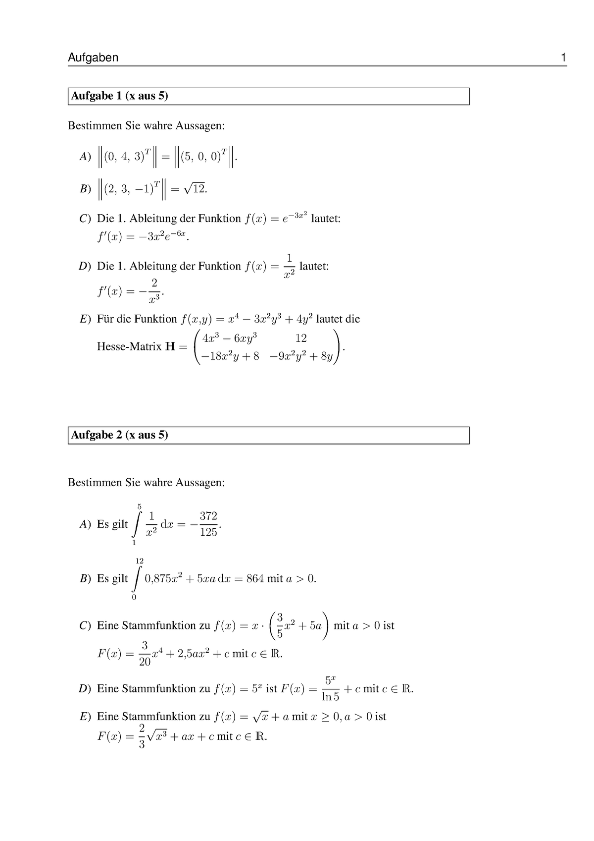 Einsendearbeit EA 1 Zum Modul Grundlagen Der Analysis Und Linearen ...