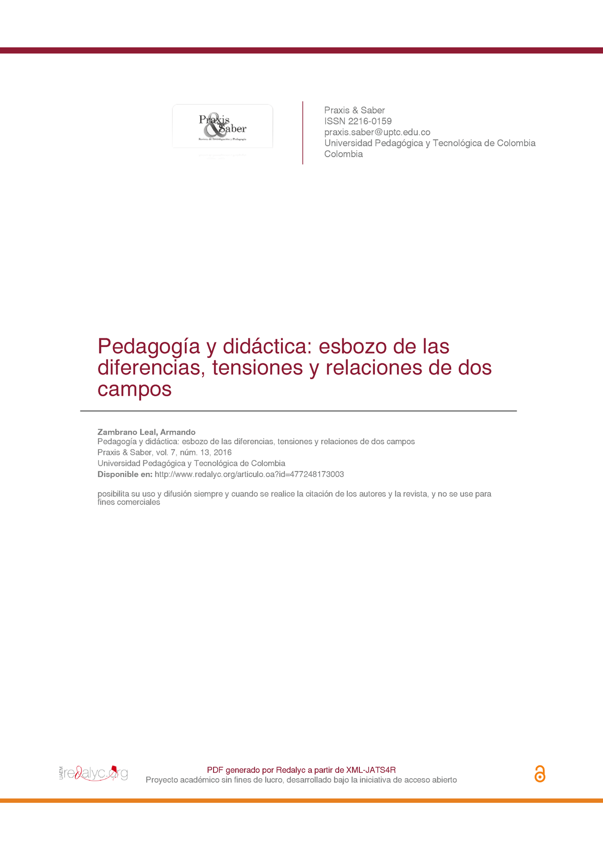 Lectura 2. Pedagogía Y Didáctica - PDF Generado Por Redalyc A Partir De ...