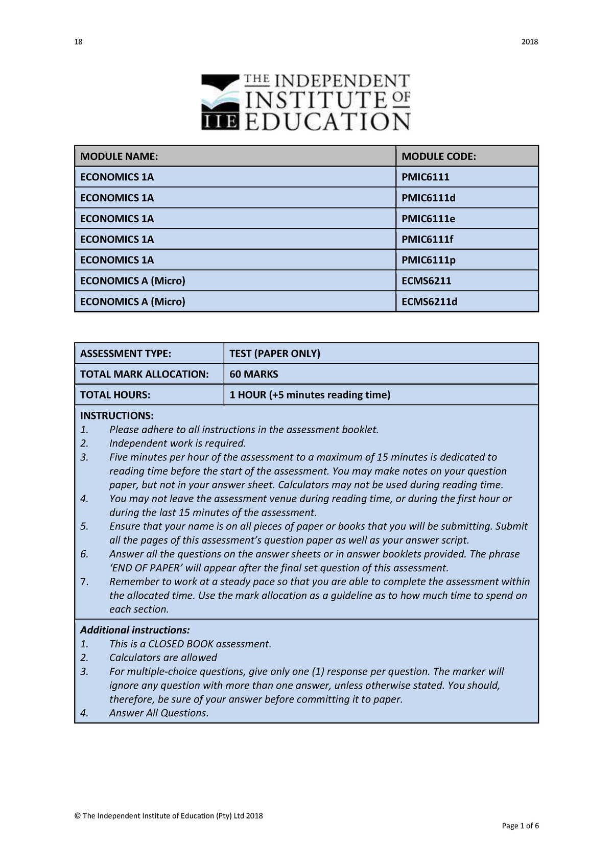 economics 1a assignment answers