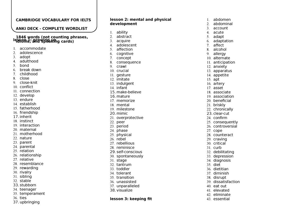 Word List  Cambridge Vocabulary For Ielts - Lesson 1: Growing Up 