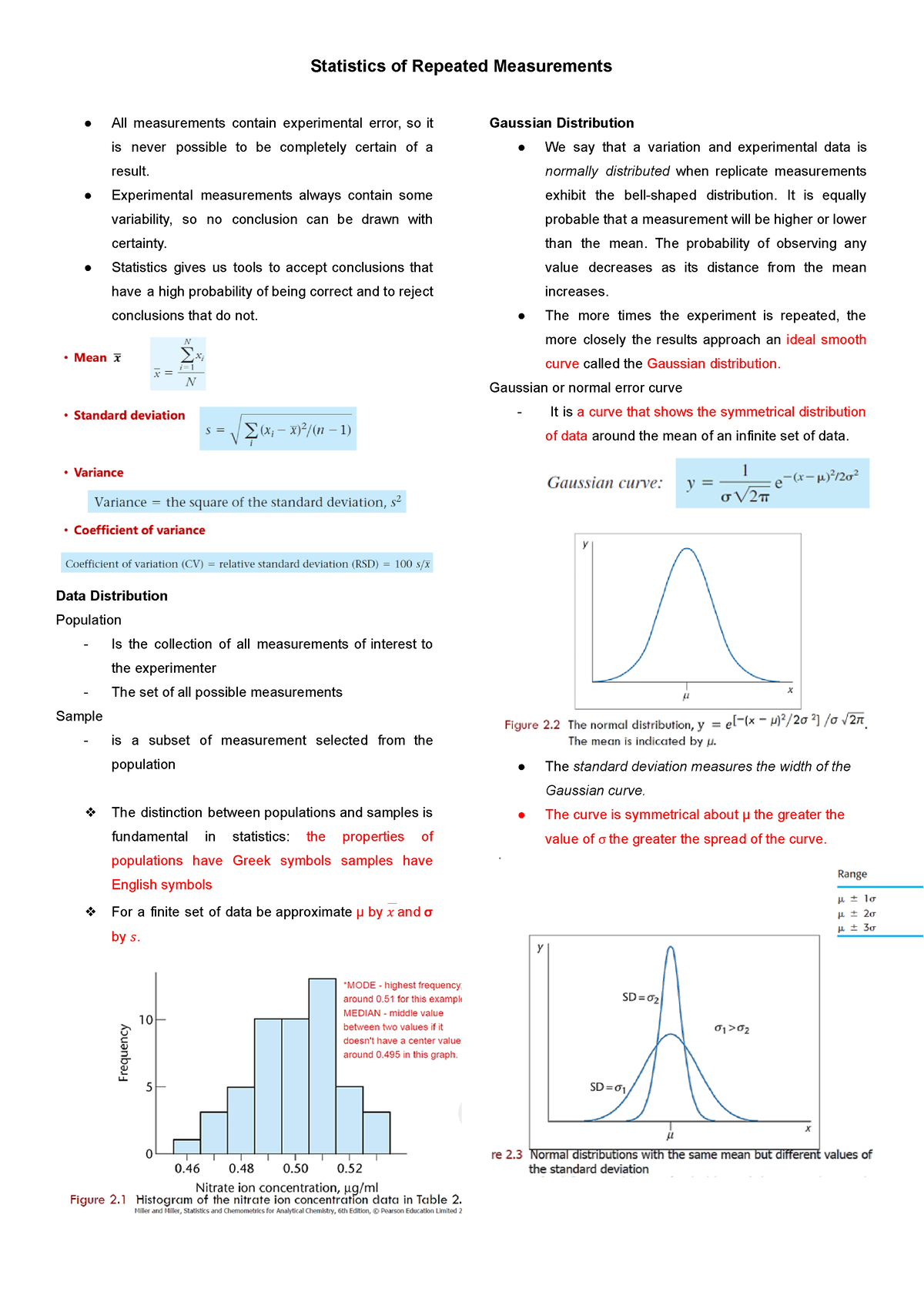 Statistics of Repeated Measurements - Experimental measurements always ...