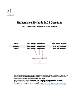 2022 SAC PART-1 Mathematical Methods 2022 - MATHEMATICAL METHODS UNIT 3 ...
