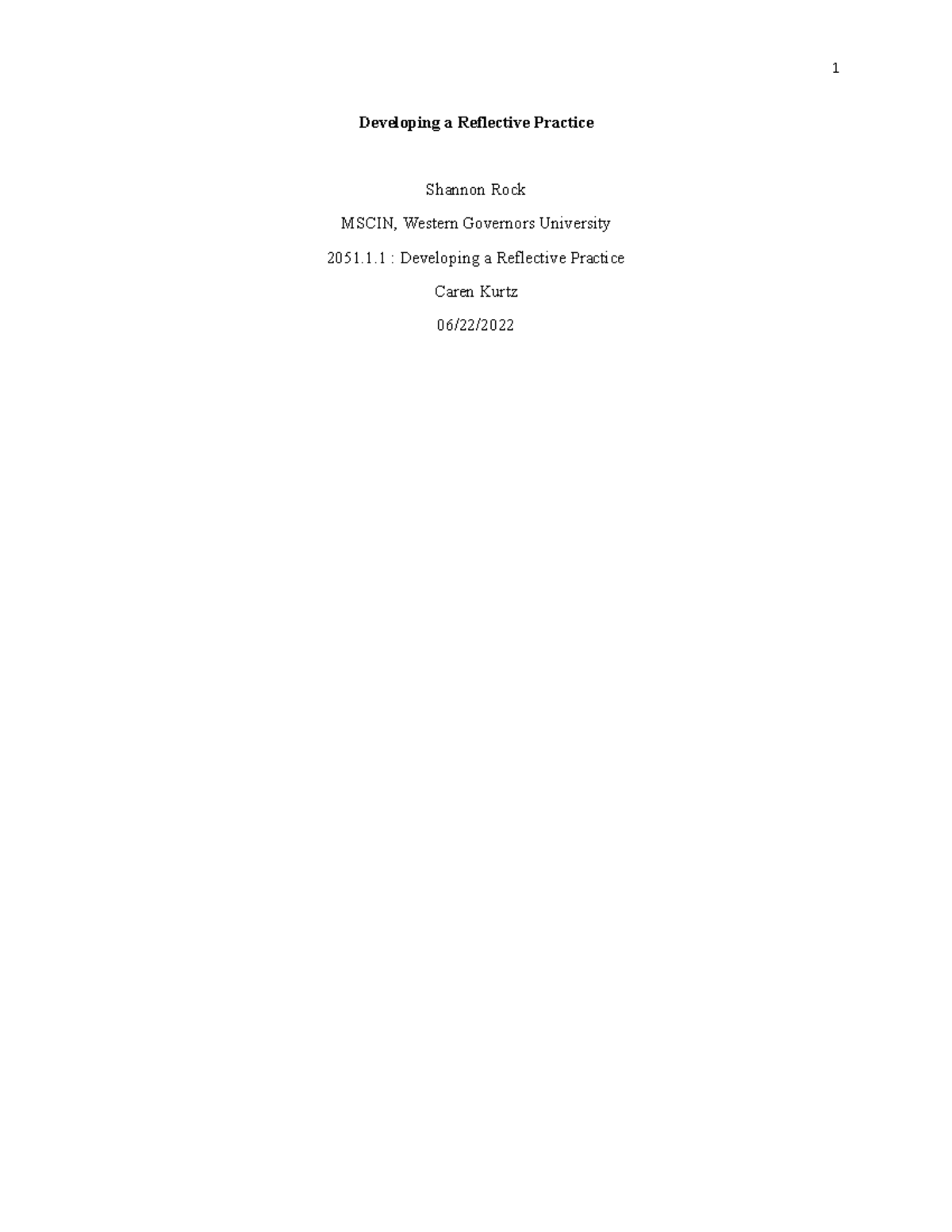 OHM2 Task 1 - D182 sample essay - Developing a Reflective Practice ...