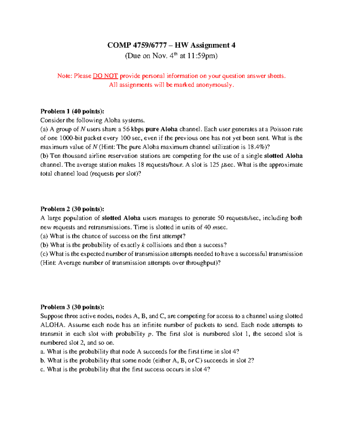 HW Assignment 4 - Problem Set To Practice - COMP 4759/6777 – HW ...