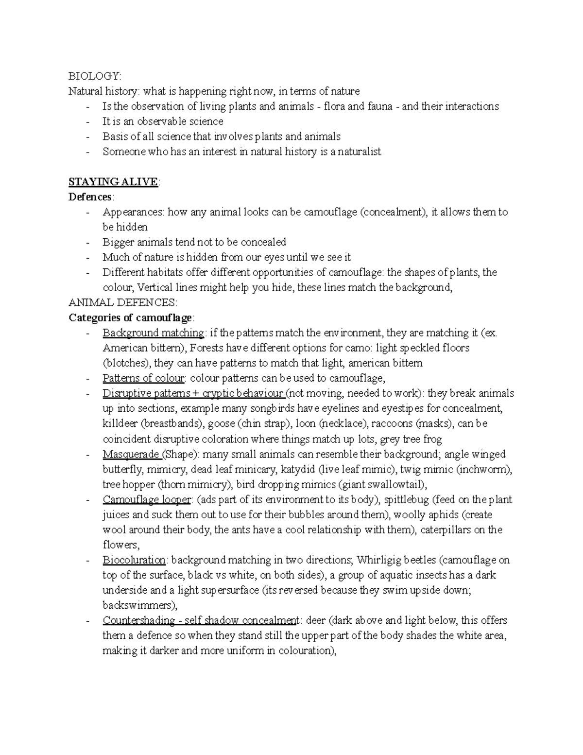 BIOL notes - BIOLOGY: Natural history: what is happening right now, in ...