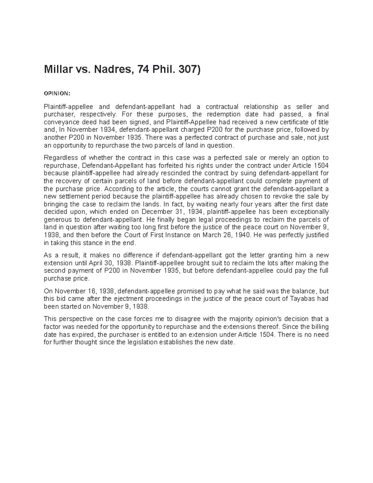 Millar vs. Nadres Opinion - Millar vs. Nadres, 74 Phil. 307) OPINION ...
